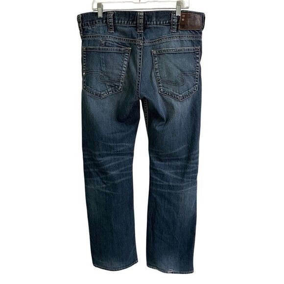 Silver ZAC Jeans Mens 34 Blue Relaxed Fit Straight Leg Whiskered Med Wash - Picture 2 of 9